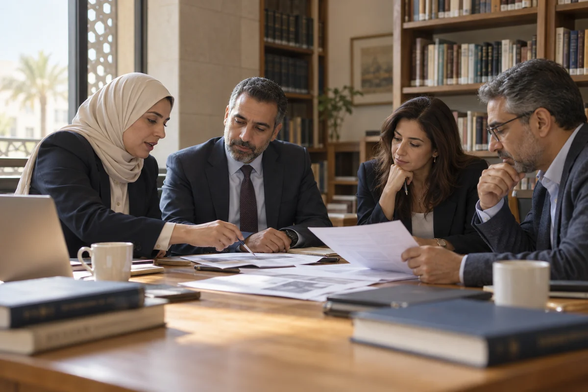 تصوّر لجلسة عمل معرفية — صورة مولّدة للمعهد